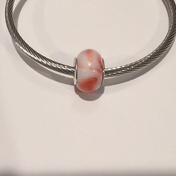 Silver Blended Red and White Charm for Pandora Style Bracelet - Picture 2 of 6